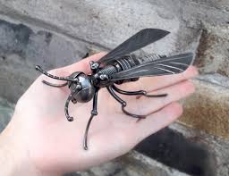 All Black Bug That Looks Like A Wasp Metal Sculpture Wasp Black Wasp America Art Wasp Figurine Welded Insect Metal Black Wasp Statuette Spark Plug In 2020 Metal Art Welded Metal Sculpture Metal Art