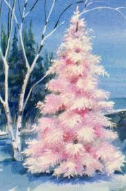 Retro Light Pink Christmas Tree Pink Christmas Tree Pink Christmas Cards Vintage Pink Christmas