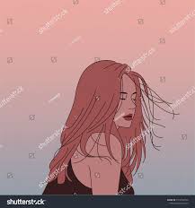 A Woman Stands With Her Hair Blowing In The Wind Hand Drawn Style Vector Design Illustrations Ad Ad Blowing Wi Anime Hair Wind Drawing Hair In The Wind