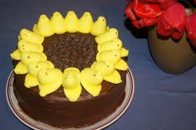 Peeps Sunflower Cake Bake Cake In Standard Round Pan Chocolate Frosting With Yellow Peeps Around The Top As The Petals And No Bake Cake Sunflower Cakes Cake