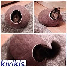 Amazon Com Cat Bed House Cave Nap Cocoon Igloo 100 Handmade From Sheep Wool Kivikis Size Medium M For 4 6 Kg Cat Bed Modern Cat Modern Cat Furniture