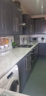 At the kitchen cupboard paint office we have a 4r environmental policy of reuse, recycle, relocat…e, renovate with all our projects. Savvy Mum Transforms Her Kitchen For Just 88 Using Paint From Wilko And Tile Stickers From Amazon Daily Mail Online
