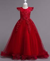 Red Princess Flower Girl Dress Lace Tulle Short Sleeves With Appliques Rhinestones For Wedding Bridal Party Junior Bridesmaid Kids Show Bjsbridal Girls Dresses Online Kids Dress Princess Flower Girl Dresses