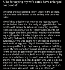 One of my hung guy friends giving my wife a good stretching. Am I The Asshole On Twitter Aita For Saying My Wife Could Have Enlarged Her Boobs Https T Co Boz5cv6cvk