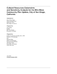 Cultural Resources Constraints and Sensitivity Analysis for the Mira Mesa  Community Plan Update, City of San Diego, California