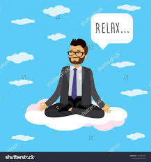 Caucasian Office Worker Businessman Relaxes Meditates Stock