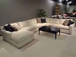 Furniture Cream U Shape Canvas Sectional Sofa With Black Wooden Short Legs And Black Wooden Table As Well As Leather S Sectional Muebles Organizadores Muebles