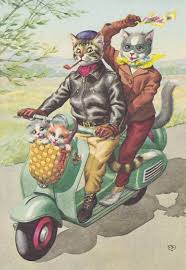 Cat Postcards On The Vespa Cats Illustration Cat Illustration Cat Art