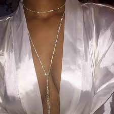 Long Rhinestone Crystal Gem Statement Choker Necklace Silver In 2021 Crystal Choker Necklace Body Chain Jewelry Rhinestone Choker Necklace