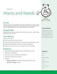 Wants And Needs Lesson Plan For 1st Grade Lesson Planet