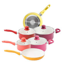 Mainstays 10 Piece White Ceramic Non Stick Cookware Set Warm Walmart Com Cookware Set Ceramic Non Stick Ceramic Stove Top