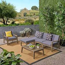 Wilcox Outdoor 6 Piece Acacia Wood Sectional Sofa Set With Cushions Gray Dark Gray Walmart Com Best Outdoor Furniture Wood Patio Buy Outdoor Furniture