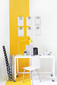 Make Your Home Office Welcoming And Mood Raising With A Color Block Effect In Yellow And White Home Office Design Yellow Interior Interior