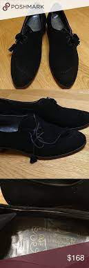 Vtg Men S Banister Black Leather Suede Shoes Unique Vintage Shoes Side Lace Tassel Closure Pointy Toe Black Suede Pre Suede Shoes Black Leather Vintage Shoes