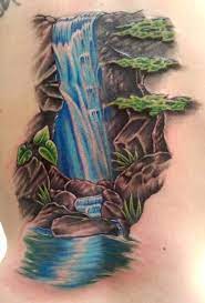 This fairy waterfall tattoo design depicts a beautiful hawaiian island. Waterfall Tattoos Waterfall Tattoo Tattoos Nature Tattoo Sleeve