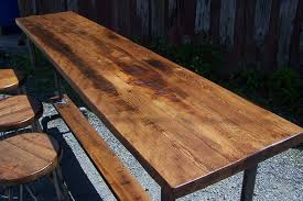 Creating the right atmosphere is important in any social space. Industrial Style Bar Height Table With Metal Pipe Base And Reclaimed Wood Plank Top Strong Oaks Woodshop