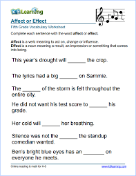 Grade 5 Affect Vs Effect Vocabulary Worksheet Vocabulary Worksheets Grammar Worksheets 5th Grade Worksheets