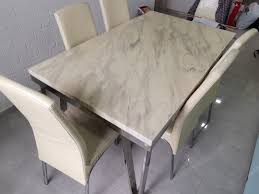 P purlove 5 piece dining table set faux marble style dining room table and 4 chairs marble stickers mdf top table and 4 thicken cushion dining chairs for 4 persons, brown/black 4.1 out of 5 stars 62 $256.99 $ 256. Marble Top Dining Table For Sales Used Furniture Home Living Furniture Tables Sets On Carousell