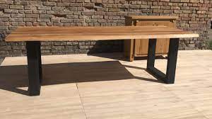 Each set of table legs contains bolts for attaching the table legs to the table top and a special tool. Outdoor Dining Table Oak With Metal Legs Mbs Wood