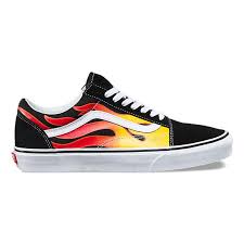 Black And White Checkered Vans With Red Flames Flame Old Skool Shop Shoes At Vans Vans Old Skool Vans Old Skool Sneaker Leather Shoes Woman