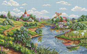 Download and print any pdf cross stitch design for free from the list below to make your own inspirational. Craft Supplies Tools Design Works Counted Cross Stitch Kit By A River Cabin Landscape Kits How To