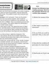 Rainforest Ecosystems 4th Grade Reading Comprehension Worksheet In 2020 Reading Comprehension Worksheets Reading Comprehension Ecosystems 4th Grade