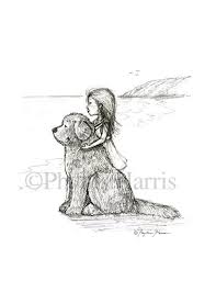 Little Girl And Her Beloved Newfoundland Dog At The Beach Etsy In 2021 Beach Sketches Dog Sketch Art Sketches