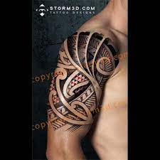 Tattoo With Fish Scales And Japanese Elements In Tribal Style Polynesian Tattoo Tattoos Japanese Tattoo