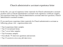 Church Administrative Assistant Experience Letter