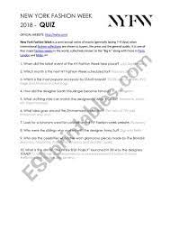 Quiz New York Fashion Week Esl Worksheet By Aterrad3