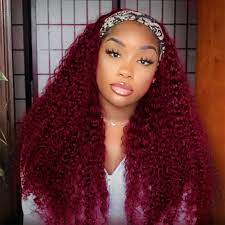 All of the materials used in wigs are of the highest quality, various kinds, colors, hairstyles can be chosen by customers. Burgundy Colored Curly Hair Headband Wigs Asteriahair