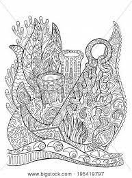 Doodle seamless pattern on the marine theme, coloring page. Anchor Coral Reef Vector Photo Free Trial Bigstock