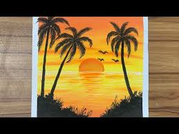 Beautiful sunset scenery drawing | how to draw easy scenery of sunset in tropical beach with oil pastels. How To Draw Sunset Scenery With Acrylic Colour Sunset Scenery Painting Step By Step Jk Art Gallery Painting With Oil Paints