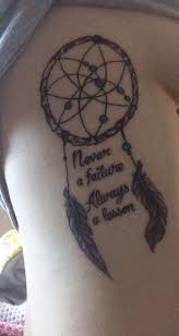 Dreamcatcher tattoos are particularly popular amongst females, generally because the feathers and web like patterns are seen as a more feminine design. Dream Catcher Tattoo With Quote Never A Failure Always A Lesson Dream Catcher Tattoo Tattoos Tattoo Quotes