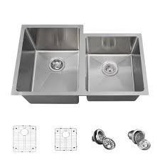 Mr Direct All In One Undermount Stainless Steel 32 In Left Double Bowl Kitchen Sink Brushed Satin Sink Double Bowl Kitchen Sink Stainless Steel