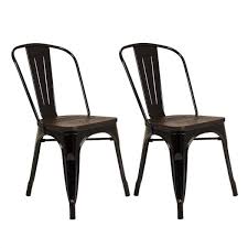 Black metal and wood dining chairs. Pair Of Metal Wood Dining Chairs Black Homebase