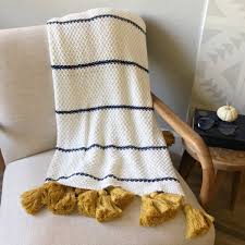 Black And White Throw Blanket With Tassels Jana Navy Ivory Throw Blanket W Gold Tassels Ivory Throw Blanket Purple Throw Blanket Yellow Throw Blanket