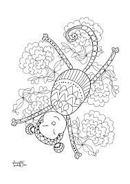 Monkeys are clever, social animals. Year Of The Monkey 5 Anti Stress Adult Coloring Pages