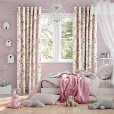 Multicolored bedroom with table, industrial lamp, handmade pillows. Floral Ink Linen Pink Curtains