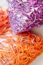 I like to add them to pasta (or as a substitute for pasta entirely), mix them into a salad, add a bit of texture to the top of a protein, or freeze them for later use. Inspiralized How To Store Spiralized Vegetables For Meal Prep