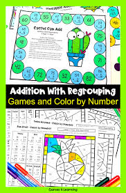 Addition With Regrouping Games And Color By Number Math Board Games Regrouping Games