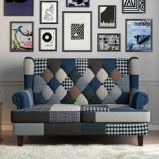 Minnelli Loveseat Indigo Patch Work Wooden Sofa Love Seat Living Room Cushions