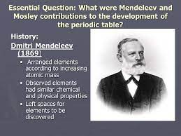 Check spelling or type a new query. Periodic Table Essential Question What Were Mendeleev And Mosley Contributions To The Development Of The Periodic Table History Dmitri Mendeleev 1869 Ppt Download