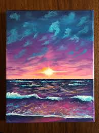 Learn how to paint a sunset with hot air balloon silhouettes afloat in the sky over a tree line. Ocean Sunset Acrylic Painting 8x10 Sunset Painting Acrylic Canvas Art Painting Art Inspiration Painting