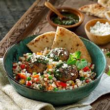 An authentic recipe for moroccan couscous with seven vegetables, the ultimate comfort food to enjoy with family and friends. Moroccan Couscous Chermoula And Lamb Meatballs Recipe Simplot Foods