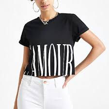 River Island Black L Amour Printed Crop T Shirt Women Clothes Clothes For Women
