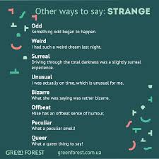 Synonyms To The Word Strange Other Ways To Say Strange Sinonimy K Anglijskomu Slovu Strange English Phrases English Words English Writing
