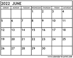 June 2022 Calendar Printable
