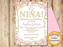 Spanish Pink And Gold Confetti Hearts Baby Shower Invitation Etsy Baby Shower Invites For Girl Baby Shower Invitations Etsy Baby Shower Invitations