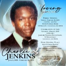 Davis Funeral Home announces the death and arrangements for Mr. Charlie  Jenkins. You can read the obituary in its entirety at  Davisfuneralhomega.com